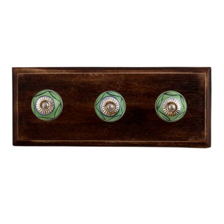 Green Loop Ceramic Wooden Hooks